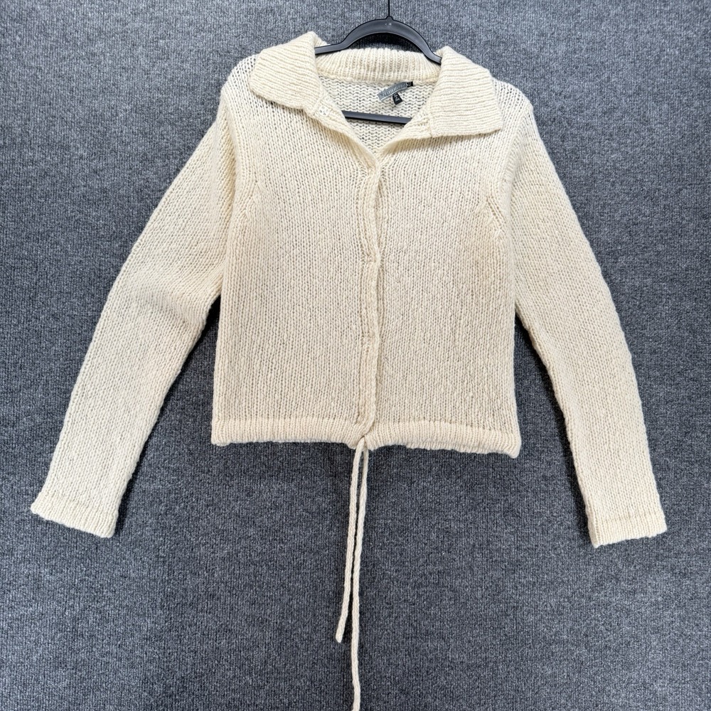Belfe & Belfe Sweater Womens M Ivory Wool Blend Snap On Old Money Italy Made